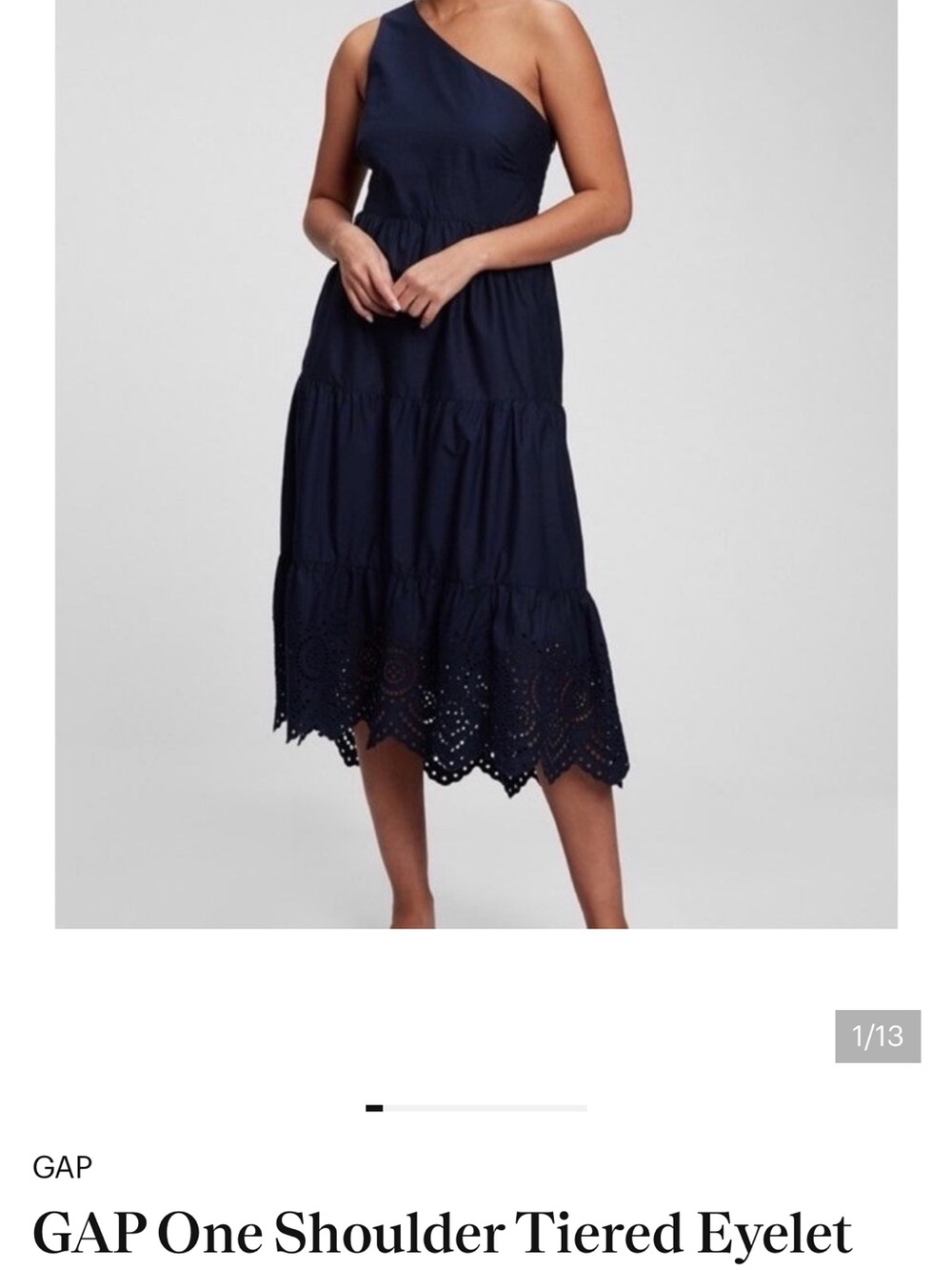 GAP Navy One-Shoulder Tiered Eyelet Midi Dress XL